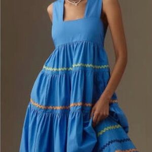 Anthropologie Helen Square Neck Tiered Midi Dress